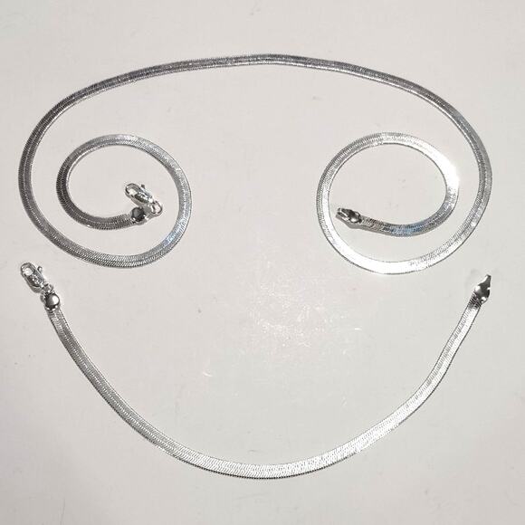 925 Sterling Silver Herringbone Necklace Bracelet Set Bundle Birthday Gift NEW! - Picture 1 of 4